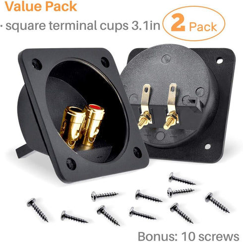 Kalevel 2pcs Speaker Box Terminal Cup Square 3.1in Push Spring Double Binding Post Connector Box with Screws for DIY Home Car Stereo...
