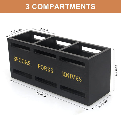 Ayiaren Wooden Cutlery Silverware Holder Flatware Utensil Caddy Black Utensil Holder for Kitchen Counter Wood Silverware Caddy Organizer for Table...