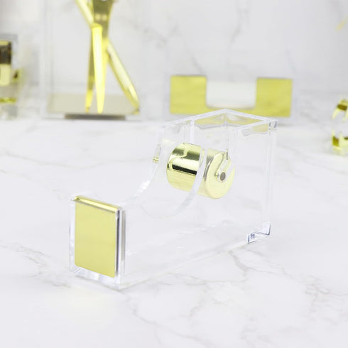 NatSumeBasics Tape Dispenser Desk Pure Gold Acrylic Washi Tapes Holder Dispenser for Aesthetic Office School Accessories Supplies (Clear Yellow Go...