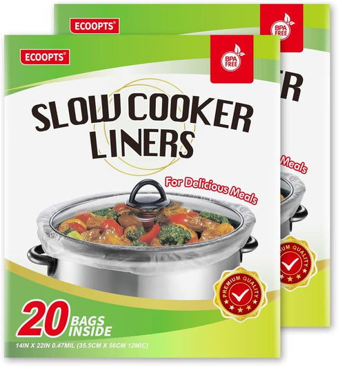 40 Count Disposable Slow Cooker Liners and Cooking Bags | Extra Large Size Fits 6-10 QT Pot, 14"x 22" | Suitable for Oval & Round Pot, BPA Free (2...