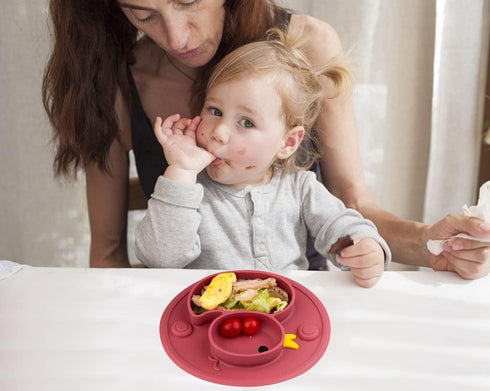 Baby Divided Plate Placemat Silicone- Portable Non Slip Child Feeding Suction Plate for Children Babies and Kids BPA Free Baby Dinner Plate Microw...