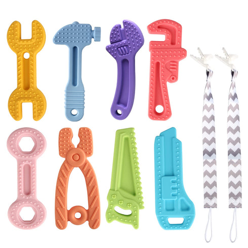 8 Pack Chew Baby Teething Toys for 0-12 Months, Freezable BPA Free Silicone Baby Molar Teether Chew Toys, Hammer Wrench Spanner Pliers Hand Saw Sh...