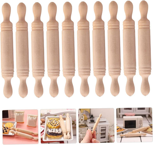 Toyvian 10pcs Rolling Mini Wood Rolling Pin Mini Cutting Board Small Home Decor Wood Cooking Utensils Rolling for Rolling French Rolling Pin for M...