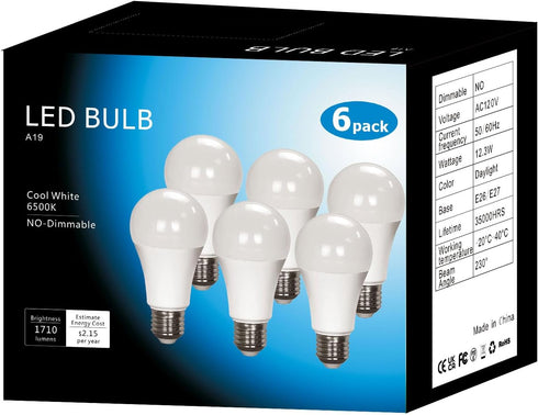 A19 LED Light Bulbs 100 Watt Equivalent 1710Lumens LED Bulbs cool White 6000K No Flicker E26 Edison Medium Screw Base Bulbs Non Dimmable cool Whit...