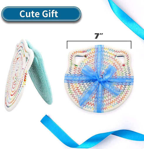 7" Cotton Trivets Set, 3Pcs Cute Cat Ear Pot Holders Woven Hot Pads Mats Thick Heat Resistant for Hot Pots and Pans Round Hot Plate Holder Washabl...