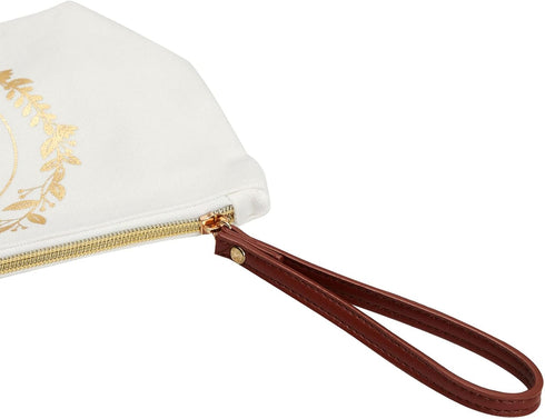 Gold Initial A Personalized Makeup Bag for Women, Monogrammed Canvas Cosmetic Pouch (White, 10 x 3 x 6 In)...