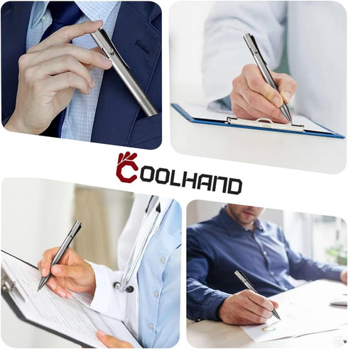 Cool Hand 4.8'' Titanium Alloy Bolt Action Pen, Ballpoint Ink Refillable, Stainless Steel Pocket Clip EDC Business Collection Stylus, with 3 Free ...