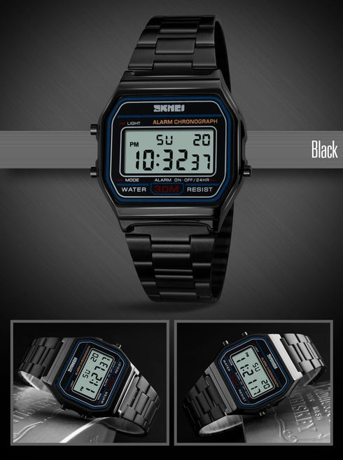 Men's Digital Gold Stainless Steel Watch Backlit Multifunction Stopwatch Waterproof Sport Watches...