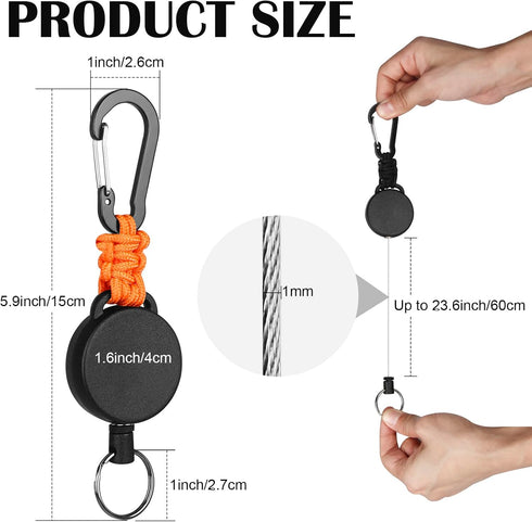 Retractable Keychain Heavy Duty Carabiner Badge Holder Retractable Badge Reel ID Holder Steel Retractable Cord and Paracord Extendable Key Ring 4 ...