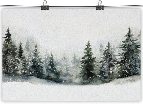 Enlaizhude Winter Forest Landscape,Snowy Winter Landscape Evergreen Trees Watercolor Painting Christmas Pine Trees In Winter,Winter Scene |Snowy L...