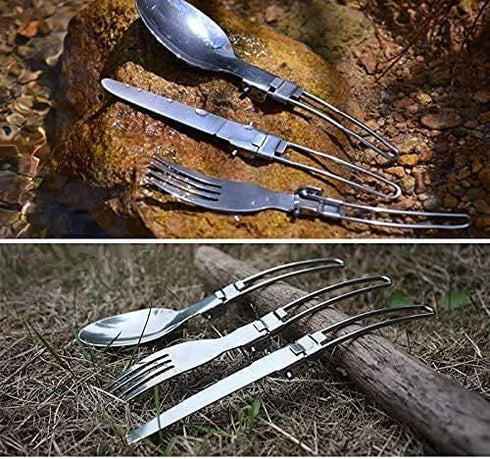 Folding Spoon Fork Knife Set Portable 3 in 1 Folding Dinner Flatware Utensils Stainless Steel Perfect for Camping Picnic Travel Hiking Backpacking...