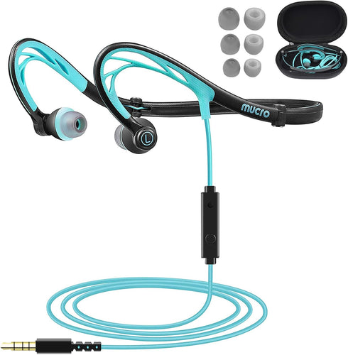 mucro Sports Headphones Wired Over Ear Behind The Neck Headphones Running Earphones Wrap Around in-Ear Stereo Earbuds with Microphone for Jogging ...