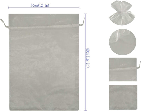 Ankirol 50pcs Sheer Organza Favor Bags 12 X 16 INCH X Large Organza Drawstring Bags (white)...