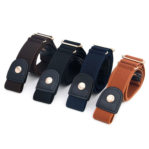 No Buckle Elastic Belt Adjustable Stretch Waist Belt Buckless Invisible Belt Buckle Free Belt for Women Men Jeans Pants Dress with Brass Snap Fast...
