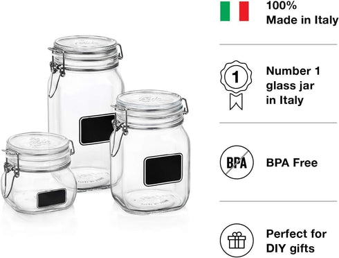 Bormioli Rocco Fido Square Clear Jar with Chalkboard, 33-3/4-Ounce...