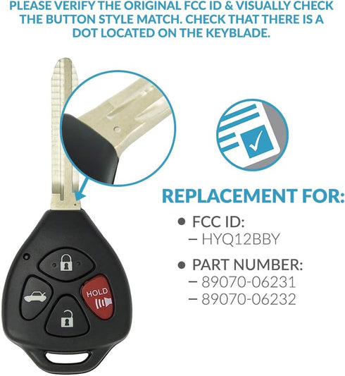 Keyless2Go Replacement for New Keyless Entry Remote Car Key for 2007 2008 2009 2010 Toyota Camry HYQ12BBY...