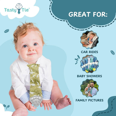 Tasty Tie Teething Tie, 3-in-1 Clip-on Baby Tie, Crinkle Toy & Silicone Teether for 3-6-9-12-18 Month Babies | GOTS Certified Organic Cotton | Uni...
