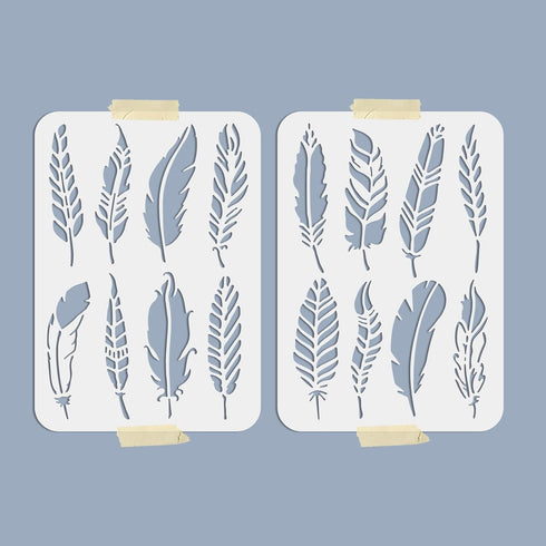 2pcs Feather Stencils Feather Painting Drawing Stencils 8.3×11.7inch Decorative Stencils for Painting on Walls Canvas Wood Furniture Crafts...