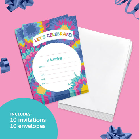 Desert Cactus Tie Dye Happy Birthday Invitations Style 2 Invite Cards (10 Count) With Envelopes Boys Girls Kids Party (10ct)...
