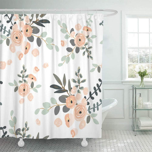Emvency 72"x78" Shower Curtain Peach Coral Waterproof Blush Pink Floral Bouquets White Rose Flowers Exotic Summer Beach Home Decor Polyester Fabri...