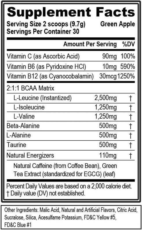 EVL BCAAs Amino Acids Powder - Rehydrating BCAA Powder Post Workout Recovery Drink with Natural Caffeine - BCAA Energy Pre Workout Powder for Musc...
