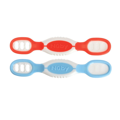 Nuby Dip & Scoop Spoons - (2-Pack) Baby Led Weaning Spoons for Babies - 6+ Months - Red and Blue...