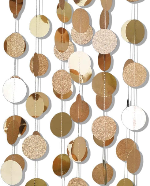 6 Pcs Glitter Champagne Gold Paper Circle Dots Garland (52 Feet) Party Hanging Bunting Birthday Party Decorations Engagement Party Bridal Shower W...