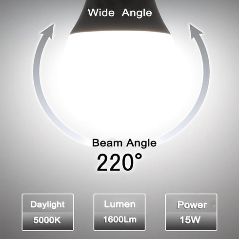 LED Light Bulb, A19 100W Equivalent, Efficient 15W, 1600 Lumens, Daylight 5000K, E26 Standard Base, Non-Dimmable, LED Bulbs for Bedroom Living Roo...