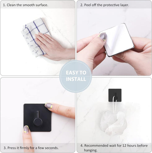 VIS'V Adhesive Hooks, Black Adhesive Towel Hooks Waterproof Self Adhesive Shower Wall Hooks Stainless Steel Stick on Hooks Heavy Duty Sticky Hooks...