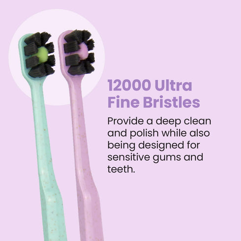 Lindo EcoCare Polishing Toothbrush - Charcoal Infused Bristles & Biodegradable Handle, for Sensitive Gums and Teeth, 12000+ Ultra Fine Charcoal In...