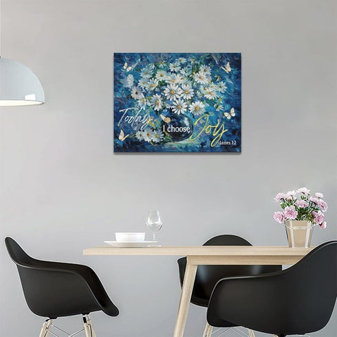 Farmhouse Navy Blue Daisy Flower Decor Wall Art Rustic Floral Butterfly Today I Choose Joy Pictures Wall Decor Canvas Painting Prints Artwork Deco...