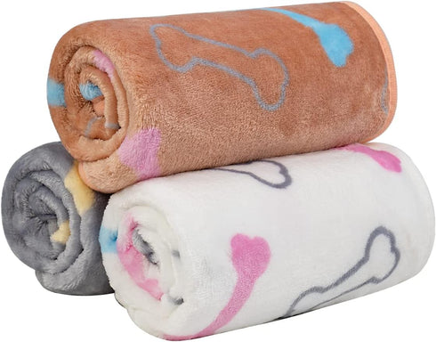 Dono 1 Pack 3 Dog Blankets for Small Dogs, Soft Fluffy Paw Print Pattern Fleece Pet Doggie Blanket Warm Sleep Mat, Puppy Kitten Blanket Doggy Mat ...
