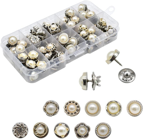 80Pcs 10 Styles Women Shirt Brooch Buttons Cover up Button Pearl Safety Brooch Pins Button for Clothing Dress Supplies Clothing Bags Accessories S...
