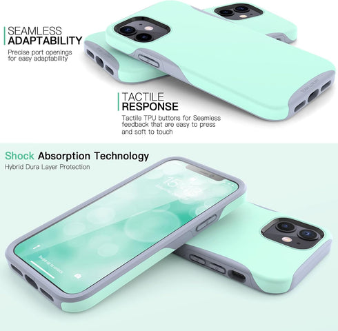 TEAM LUXURY for iPhone 12 Case/iPhone 12 Pro Case, Shockproof Rugged Protective Phone Cover - Wireless Charging Compatible - (Soft Mint)...