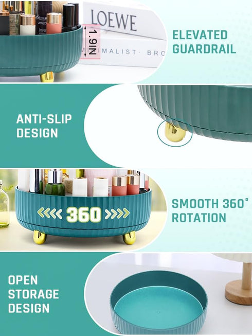 360° Rotating Makeup Organizer, Cosmetic Storage for Vanity, Dresser, Bathroom Counter - Holds Skincare, Nail Polish, Lipstick, Green...