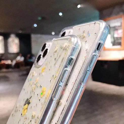 YTanazing Flowers for iPhone 12/12 Pro Cute Case Real Flower Glitter Floral Design Slim Shockproof Soft Flexible Clear TPU Back Phone Cove for iPh...