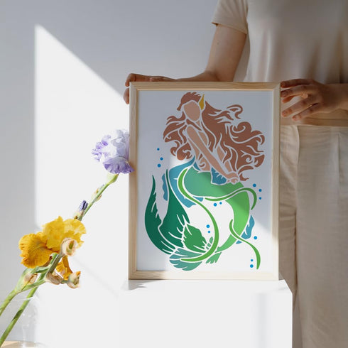 4pcs Mermaid Stencil 11.7×8.3inch Large Sea Ocean Creatures Stencils with Paint brush Dreamy Sea Life Stencils Drawing Template for DIY Craft Furn...