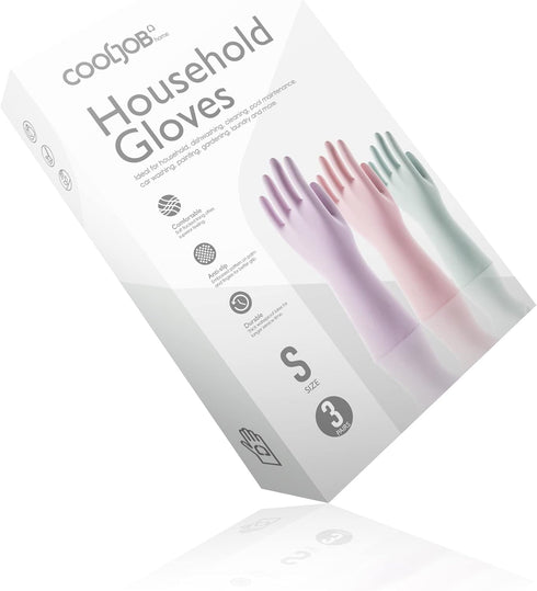 COOLJOB 3 Pairs Reusable Rubber Gloves for Dishwashing Cleaning Bleaching, Grippy Latex Dish Washing Gloves with Flocked Cotton Liner, Water Resis...