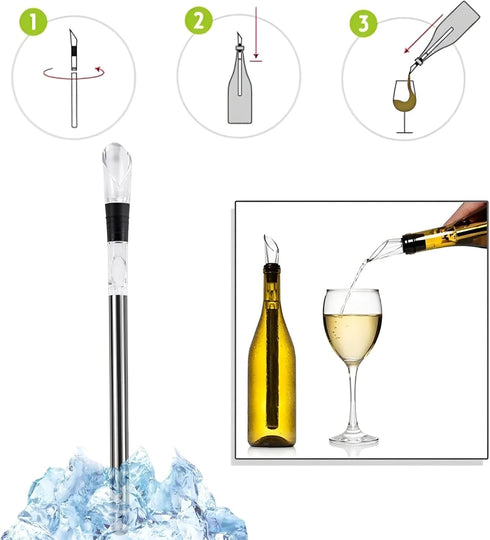 Wine Chiller Stick, Stainless Steel Wine Cooler Stick Chills Wine & Keeps It Cool, Rapid Bottle Chilling Rod for Cooling & Aerating, Iceless Wine ...