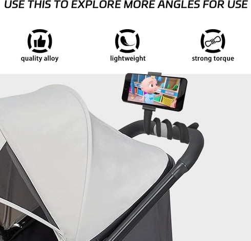 Stroller Phone Holder Portable Cell Phone Seat Stroller Phone Mount with Non-Slip Flexible Arm Flexible Phone Holder Stroller Accessories for Trea...