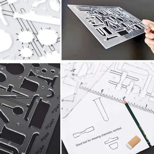 ZYHW Organic Chemistry Stencil Drawing Drafting Template Clear Plastic School Lab Laboratory Chemical Engineering Equipment Symbols...