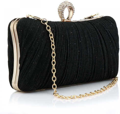 Clutch Purse for Women Pleated Glitter Evening Clutch Purses with Rhinestone Evening Bag for Bridal Wedding Party...