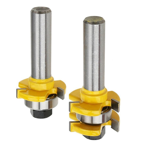 Tongue and Groove Router Bit, Set of 2 Grooving Router Bit 3/4" Stock 3 Teeth T Shape 1-3/8 Inch Diameter Wood Milling Saw Cutter Door Flooring Wo...
