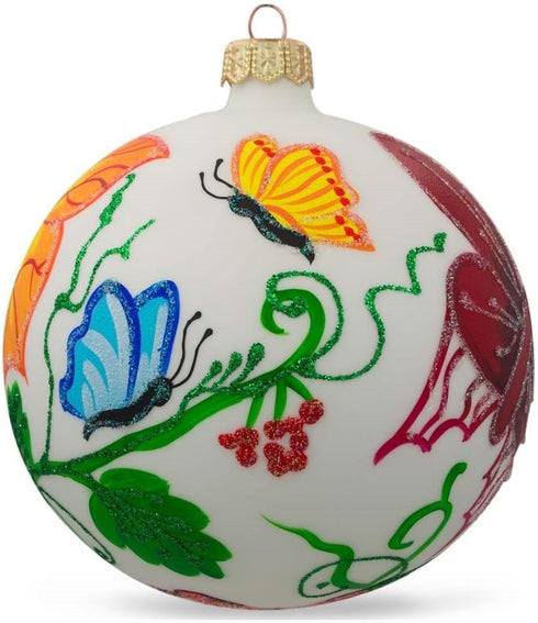 Delicate Butterflies on Glass Ball Christmas Ornament 4 Inches...