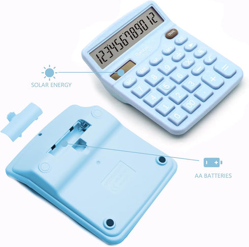 Blue Calculator, Basic Office Calculator, Desktop Calculator 12 Digit, Large LCD Display for Blue Office Supplies with Sensitive Button, Blue Desk...