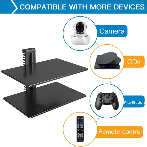PERLESMITH Floating AV Shelf Double Wall Mount TV Shelf - Holds up to 17.6lbs - DVD DVR Component - Perfect for Xbox, Projector, WiFi Router, Game...