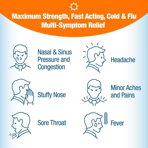 Contac Cold & Flu Medicine, Non-Drowsy, Powerful Multi-Symptom Daytime Relief for Nasal Congestion, Sinus Pressure, Headache, Fever, Sore Throat, ...