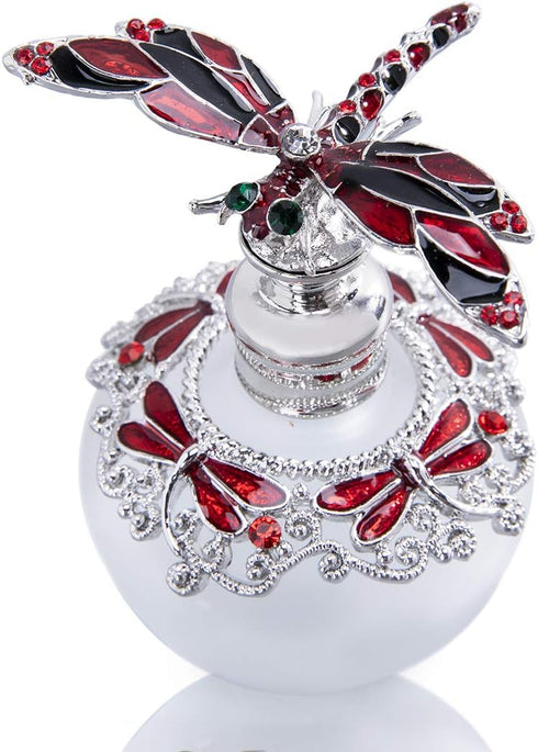 YU FENG Dragonfly Decorative Glass Perfume Bottle Jeweled Enameled Fancy Crystal Perfume Holder Scent Bottles Empty Refillable(Red,40ml)...