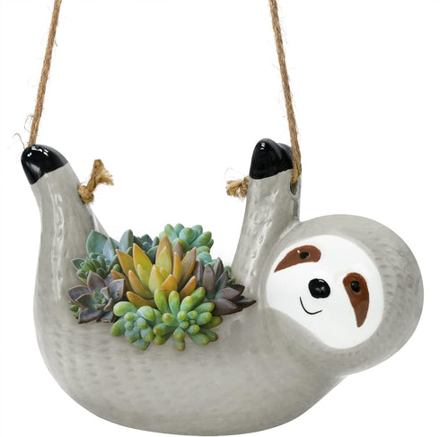 Sloth Ceramic Planter Pot, Succulent Hanging Planter, Sloth Hanging Plant Holder, Indoor Succulent Pot Planter Modern Flower Planter (Gray)...