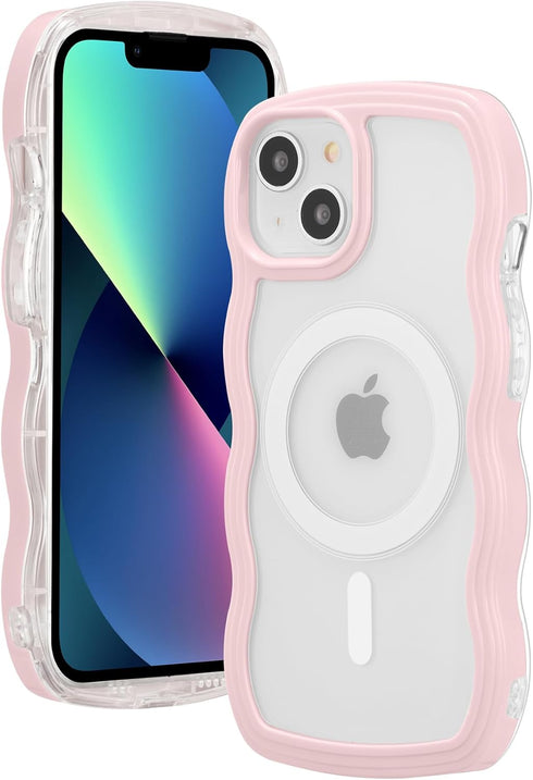 ZCDAYE Cute Curly Wave Case for iPhone 13, iPhone 13 (6.1 inch) Phone Case Compatible with Magsafe, Transparent Slim Shockproof Non-Slip Cover for...